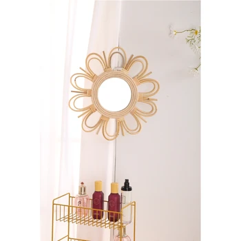 Сплетенное Тоалетен Огледало От Ратан Иновативно Художествена Украса Огледала За Грим Баня P15F