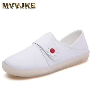MVVJKE/Дамски обувки, однотонная обувки, бели обувки на куки и панти за медицински сестри, женска бяла больничная работна обувки на плоска подметка