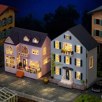 Нов DIY Wooden Миниатюрни Строителни Набор от Куклени Къщи, обзаведени С Мебели Светлина Molan Мини Casa Куклена Къща Ръчно изработени Играчки За Момичета Подаръци