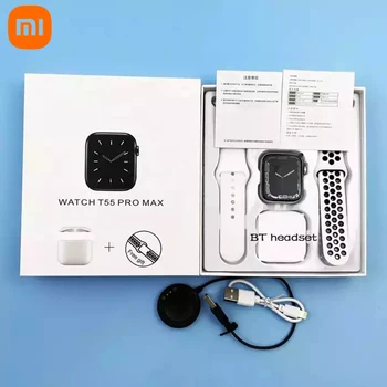 Xiaomi 2023 T55 Pro Max Умен Часовник Монитор на Сърдечната Честота TWS Слушалки 2 In1 1,71 См Мультиспортивный Режим на Екрана на Смарт Часовници за Мъже