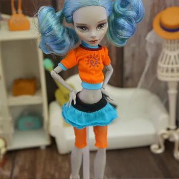 Оранжево, Синьо Кратък Топ и Пола За Кукли Monster High, Модерен Комплект Дрехи за Кукли MH, Облекло за Кукли, Аксесоари, Играчки, 
