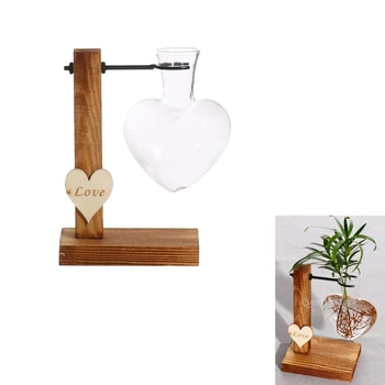 Стъклена ваза с дървена поставка, можете да я изпратите на своите приятели като конкретно за подарък