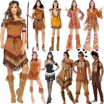 Костюми за Хелоуин за мъже и жени, костюми диваци за възрастни, костюми примитивни индианци, африкански костюм за изяви