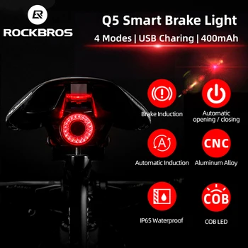 ROCKBROS Велосипеден Фенер Умен Задна Светлина Сензор за Спиране на Мотора Задна Светлина Седлото Подседельный Устройство е Водоустойчива Led кабел за зареждане на Велосипеди Задна Светлина