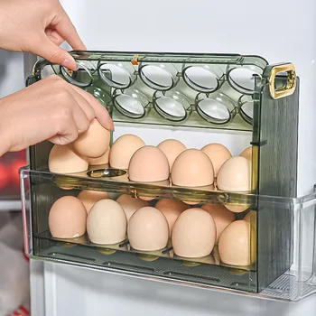 3 Нива на Държач за Яйца Тава за Яйца Кутии с Дръжка Хладилник Органайзер за Яйца за Склада Плотове Украса Рафтове на Гардероба