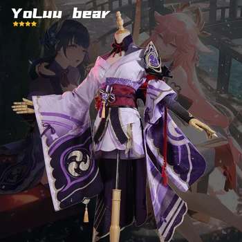 YoLuu bear 4-Звезден Играта Genshin Impact Raiden Shogun Cosplay Костюм Жаккардовая Плат Униформи Перука Аниме Костюми за Жени