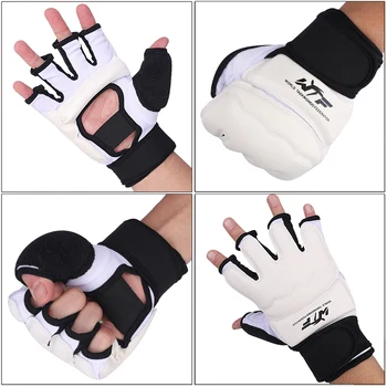 1 Чифт предпазни ръкавици за ръце таекуондо, ръкавици с един пръст на половината от палеца, защитни ръкавици за крака TKD, Одобрени от WTF, Боксови ръкавици за Карате ММА