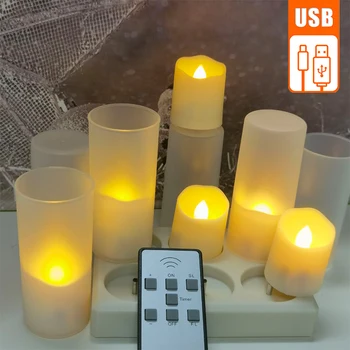 Led свещ С Проблясващи Таймер Пламък Дистанционно Управление За Сватбена Декорация на Дома Електрически Свещи USB Акумулаторни Супени Светлини