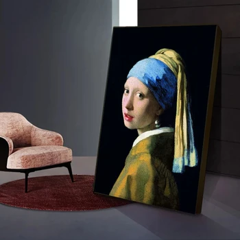 Известният стенни живопис върху платно Момичето с перлената серьгой Плакати и Щампи Портретна картина Репродукция Декорация на Дома