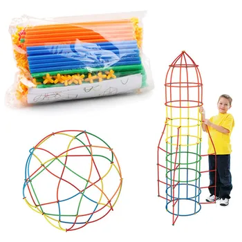 Направи си САМ Сламени Цветни Строителни Блокчета Тунел Вградени Изграждане на Сглобяеми Блокове, Тухли Забавни Играчки За Деца, Детски Подарък