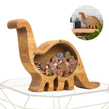 Креативна дървена касичка за животни дървен динозавър прасенце прозрачна Прасенце Монета Прасенце