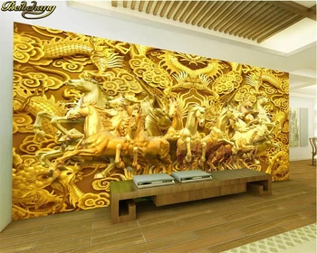 beibehang Потребителски фото тапет фреска, дракон, кон дух златен дракон осем коня златен кон 3D TV фон на стената