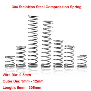 Диаметър 0,5 mm 304 Пружина компресия от неръждаема стомана с Цилиндрична Спирална Пружина за компресиране на Y-тип с Дължина пружини на натиск 5-305 мм