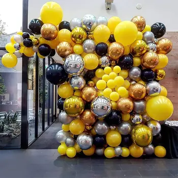 137 Броя златни, сребърни, жълти и черни метални гирлянди от балони, комплект за Рожден Ден, Сватба, украса за детската душа, Фон