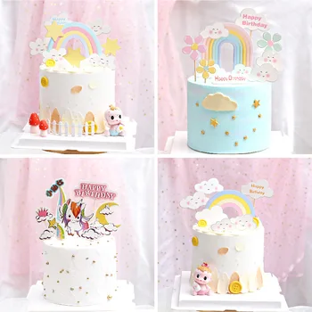 1 компл./Rainbow Unicorn Торта Topper Сватба, Рожден Ден Украси За Торта Облак Балон Торта Знамена На Cupcake Topper Еднорог Вечерни Аксесоари