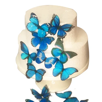 Ядивната Вафельная Хартия Светло Синя Пеперуда за Декорация на Торта 24шт