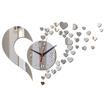 Стенен Кварцов Часовник Акрилен Материал Европейският Стил на Сърцето Бижута Часовници за Всекидневна Diy-Рефлексен Стикер