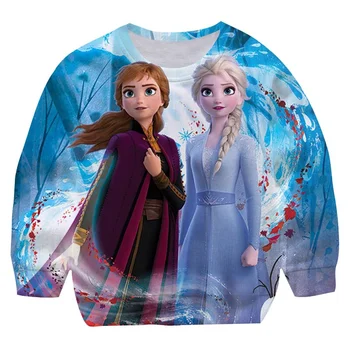 Frozen 2 Hoody Принцеса Елза с анимационни герои, Ежедневни Блузи с дълъг ръкав за момичета, Дрехи, Пролет-Есен, Модни Топове с кръгло деколте, от 1 до 14 години