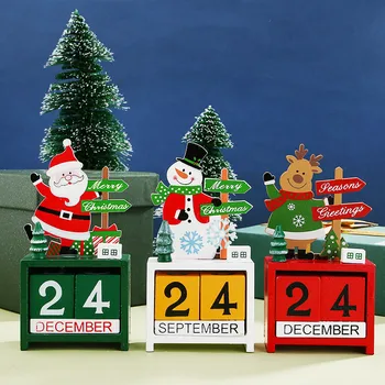 Весела Коледа На Боядисани Дървени Календар Дядо Коледа Украса На Работния Плот Домашна Коледна Украса Навидад 2022 Подарък За Нова Година Noel 2023
