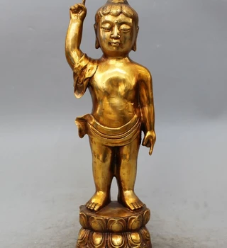 15 см Народна Бронзова Позлатена Детска Ръка Шакямуни Статуя на Буда Шакямуни