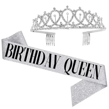 Честит Рожден Ден На Кралицата На Рожден Ден Презрамка Набор От Блясък Розов Шрифт Рожден Ден Презрамка Рожден Ден На Короната Набор От Сватбата