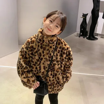 Корейски за момичета есен палто козина на леопард модел памук клип удебеляване на памук зимно яке, детски дрехи ватник