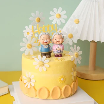 Торта в цилиндър за Дядовци и Баби Дълголетие Семейство Рожден Ден Украси Торта Любов Подаръци