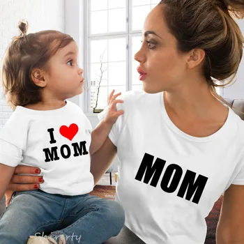 Тениска за майки и дъщери, аз обичам мама, дрехи за мама и мен, Еднакви комплекти за семейството, тениски за майки и дъщери, дрехи, Облекло