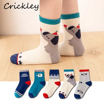 5 двойки/лот, Детски чорапи в ивица с шарени Хубаво Слон, Памучни Чорапи за момчета, Дишащи Къси Детски чорапи