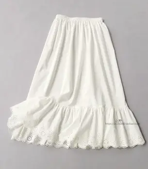 Бяла дълга долната пола от чист памук, с рюшами, однослойная тънък дамски долната пола с литературна бродерия, престилка-връщам се на лигавицата Hanfu