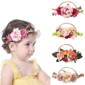 Имитация на рози цвете детска превръзка на главата на новородено момиченце на еластичната лента за коса детски реквизит за снимки забрадка детски аксесоари за коса