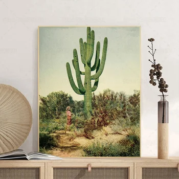 Vintage Природа на Пустинята Плакат Джошуа Дърво, Гигантски Кактус Платно Картина Кустарниковое Растение Стенен Артистичен Интериор за Хол