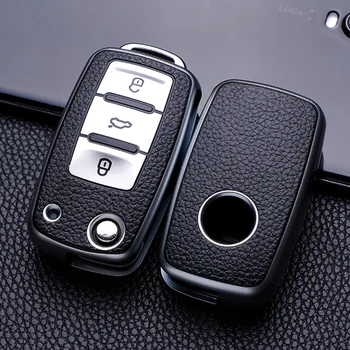 Кожен Калъф за Ключове на Автомобила Ключове Пълно Покритие на Защитната Обвивка Чанта за Фолксваген Поло 