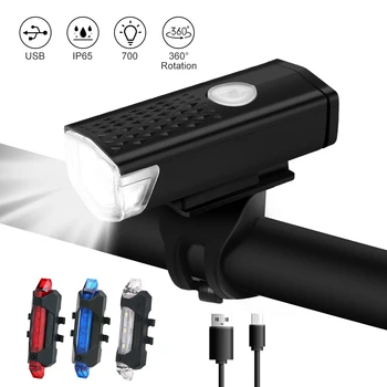 МТВ Велосипедни Фарове, LED Водоустойчиви USB Акумулаторни Планински Велосипед с Предна Задна Светлина Нощен Безопасност Предупреждение Велосипедни Лампа за Фенерче