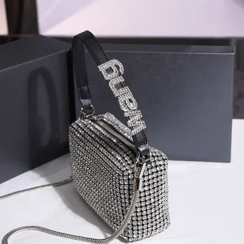 Дамски чанти-скитник с кристали, 2022, Луксозни Маркови Дизайнерски Чанти с горната дръжка, Дамски чанти на рамо с кристали, Чанта-тоут, портфейл с цип, Чанти