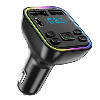 Bluetooth 5,0 Кола FM-предавател PD Type-C, Двойно USB 3.1 A, Бързо Зарядно Устройство, Цветни Разсеяна Светлина, Високоговорител, MP3-Модулатор Плейър