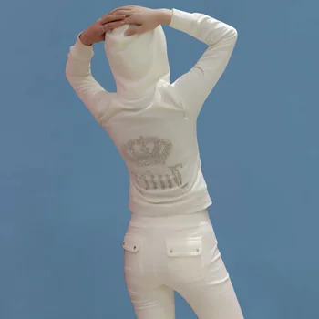 Velvet Спортен костюм Hoody с цип и Панталони за Шиене Костюм Juicy Coutoure Костюм 2022 Дамски комплект от две части на Пролетта Сочен Спортен Костюм