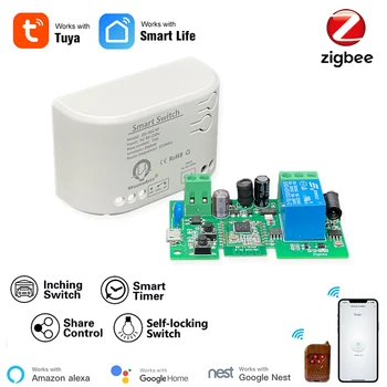 Интелигентен модул превключване на Zigbee 1 канал 85-250 В с дистанционно управление RF433, приложение на Hristo Smart Life, работа с Алекса Google Home